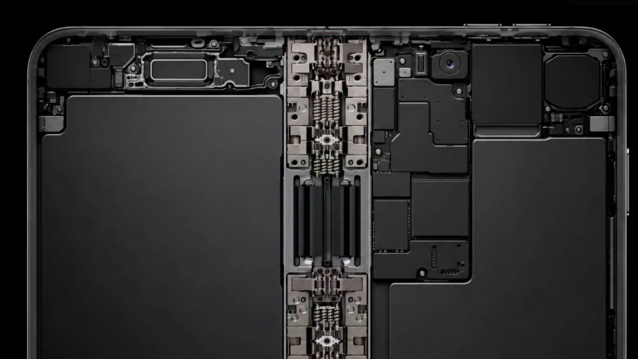 A close-up look at the internal components of the iPhone Duo hinge