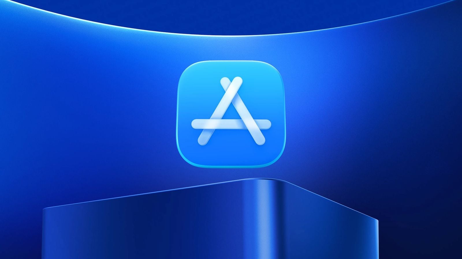 من موقع فون إسلام: شعار متجر تطبيقات آبل (Apple App Store) معروض على خلفية تجريدية زرقاء، وهو مثالي لـ«ملخص الأسبوع» أو «أخبار التكنولوجيا» بفضل أشكاله المنحنية وتدرجات الإضاءة.