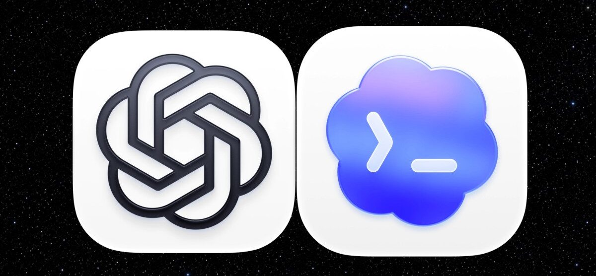 من موقع فون إسلام: شعار OpenAI ChatGPT بجانب أيقونة Apple Terminal على جهاز MacBook Pro.