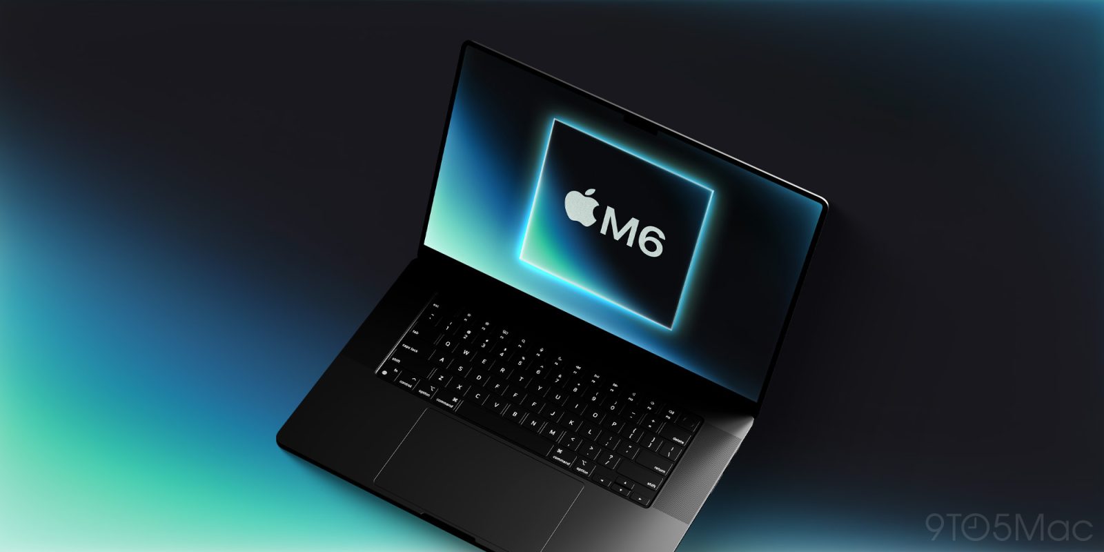 من موقع فون إسلام: جهاز كمبيوتر محمول من طراز MacBook Pro M6 مع شعار الشريحة الذي يتوهج على الشاشة.